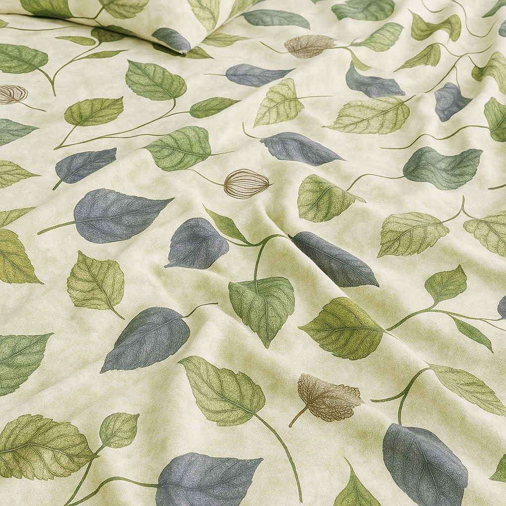 Earthy Green Leaf Bedsheet Set – Premium Cotton King Size with Pillowcases