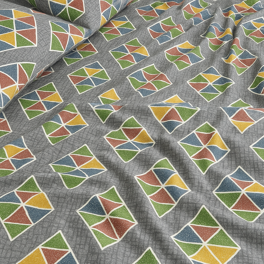 Vibrant Queen Size Bedsheet Set – Triangle Mosaic Print with Pillow Covers