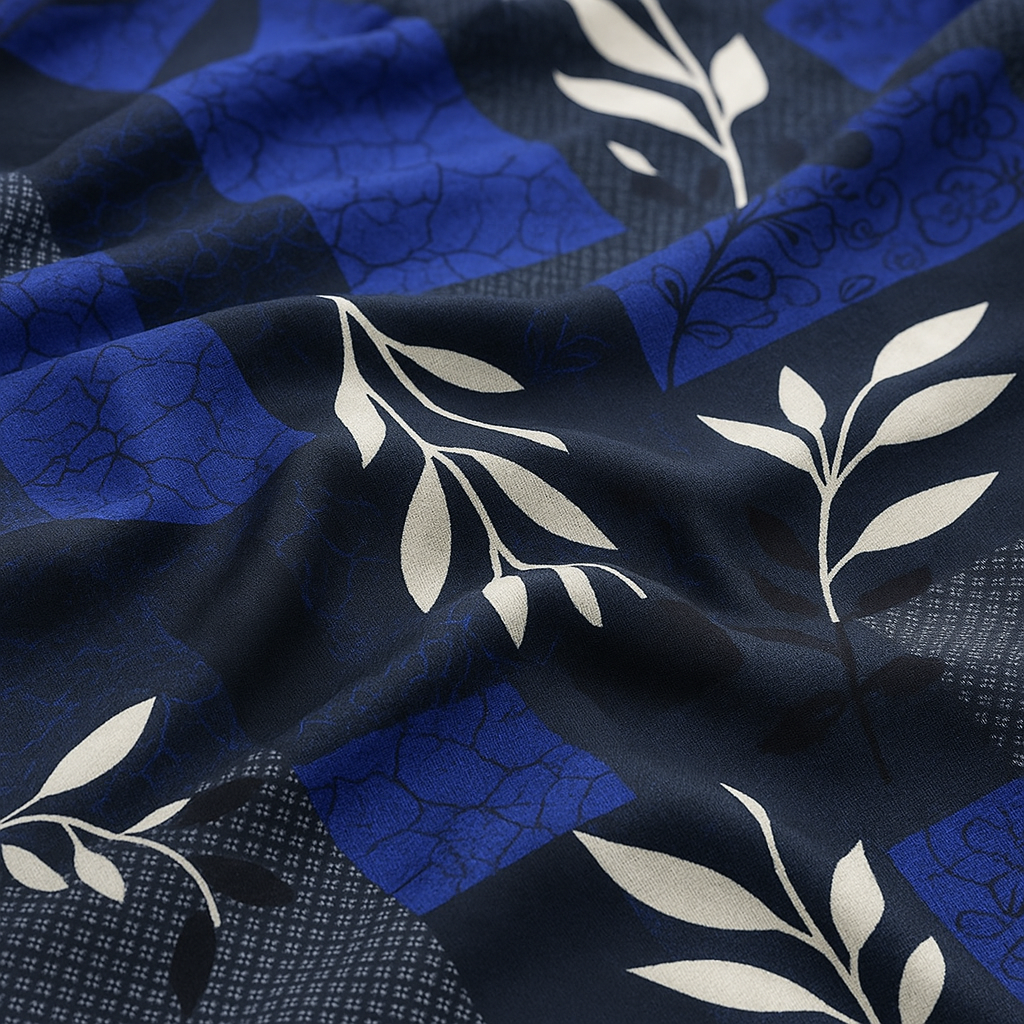 Modern Block Design Bedsheet – Queen Size Set with Blue Leaf Accents