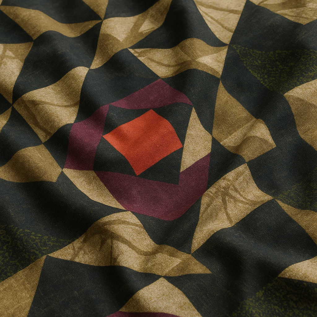 Geometric Art Queen Bedsheet Set – Black, Gold & Red Pattern with 2 Pillow Covers