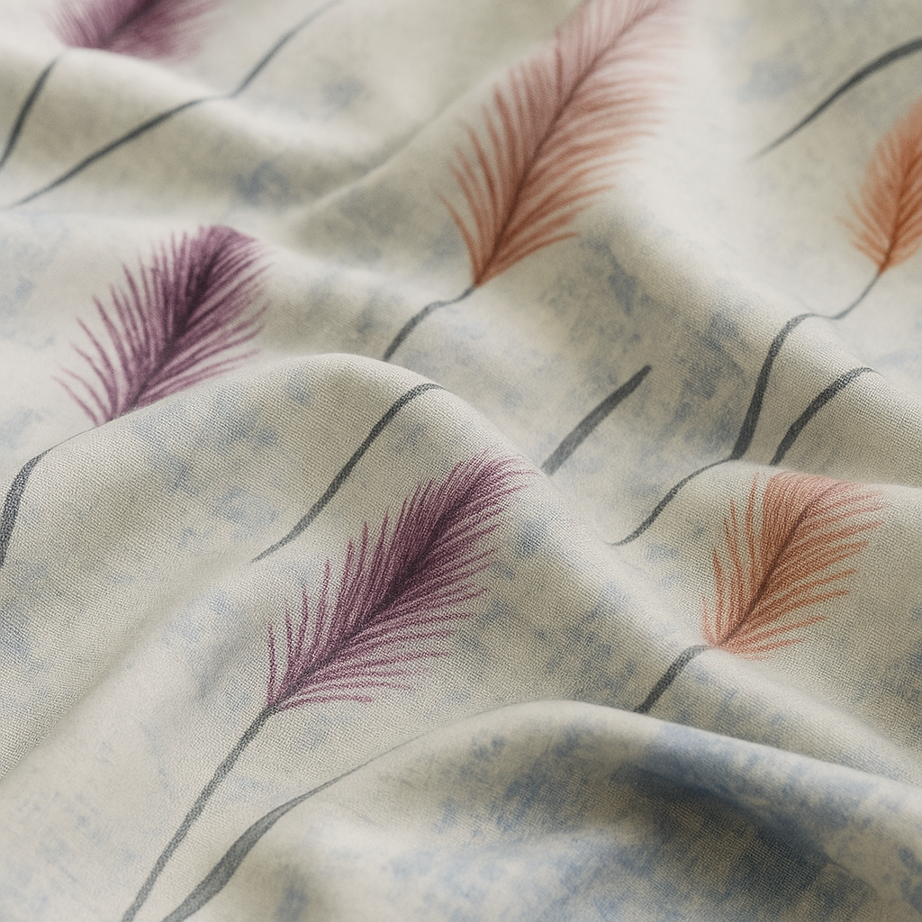 Luxury Cotton Bedsheet – King Size Feather Motif in Pink and Peach Tones