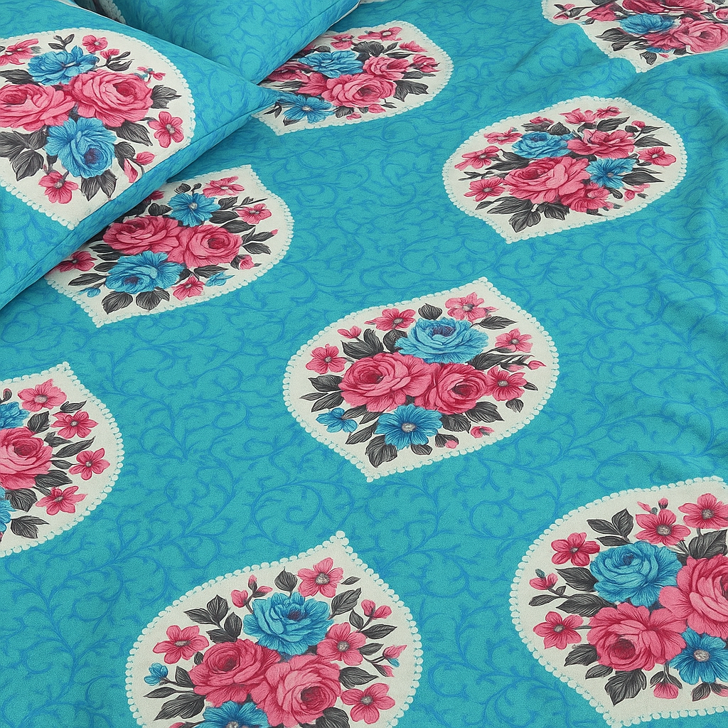 Bold Bloom Print Bedsheet – Queen Size with Colourful Roses & 2 Pillow Covers