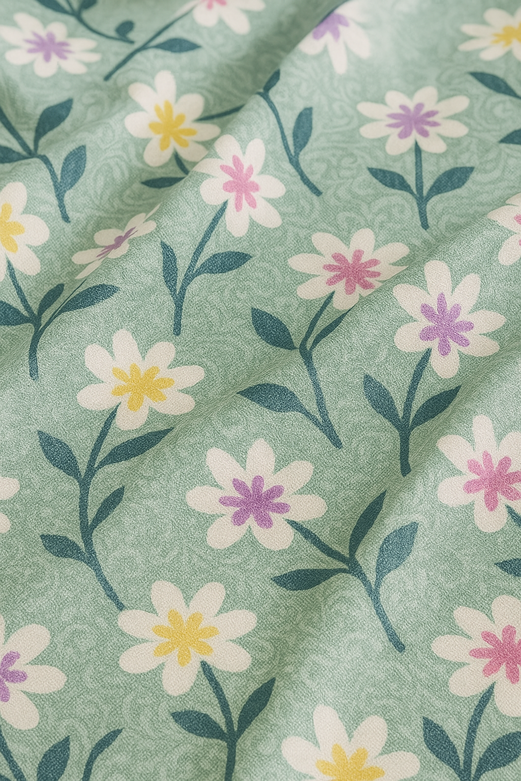 Elegant Garden Floral Bedsheet – Queen Size Set with 2 Pillowcases in Pastel Green