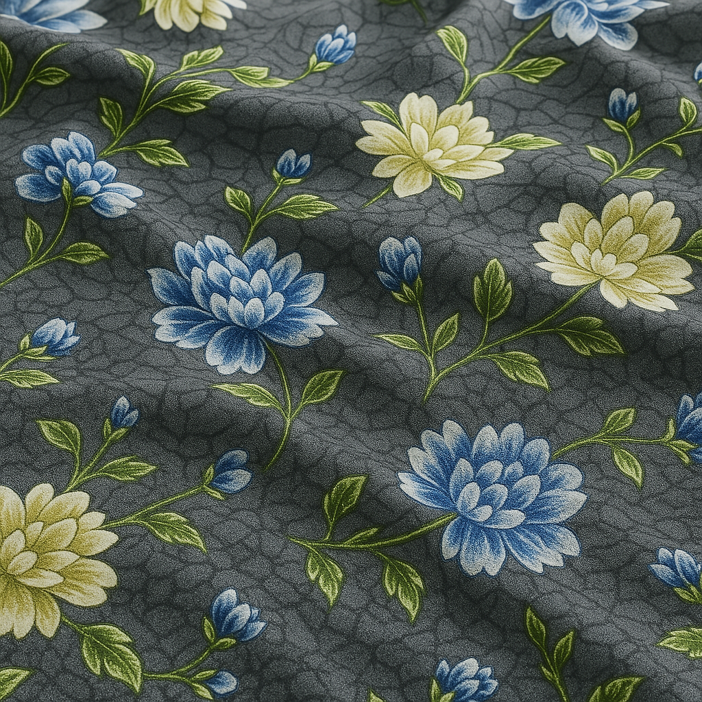 Premium Cotton Bedsheet – Queen Size with Blue Bloom Print & 2 Pillow Covers