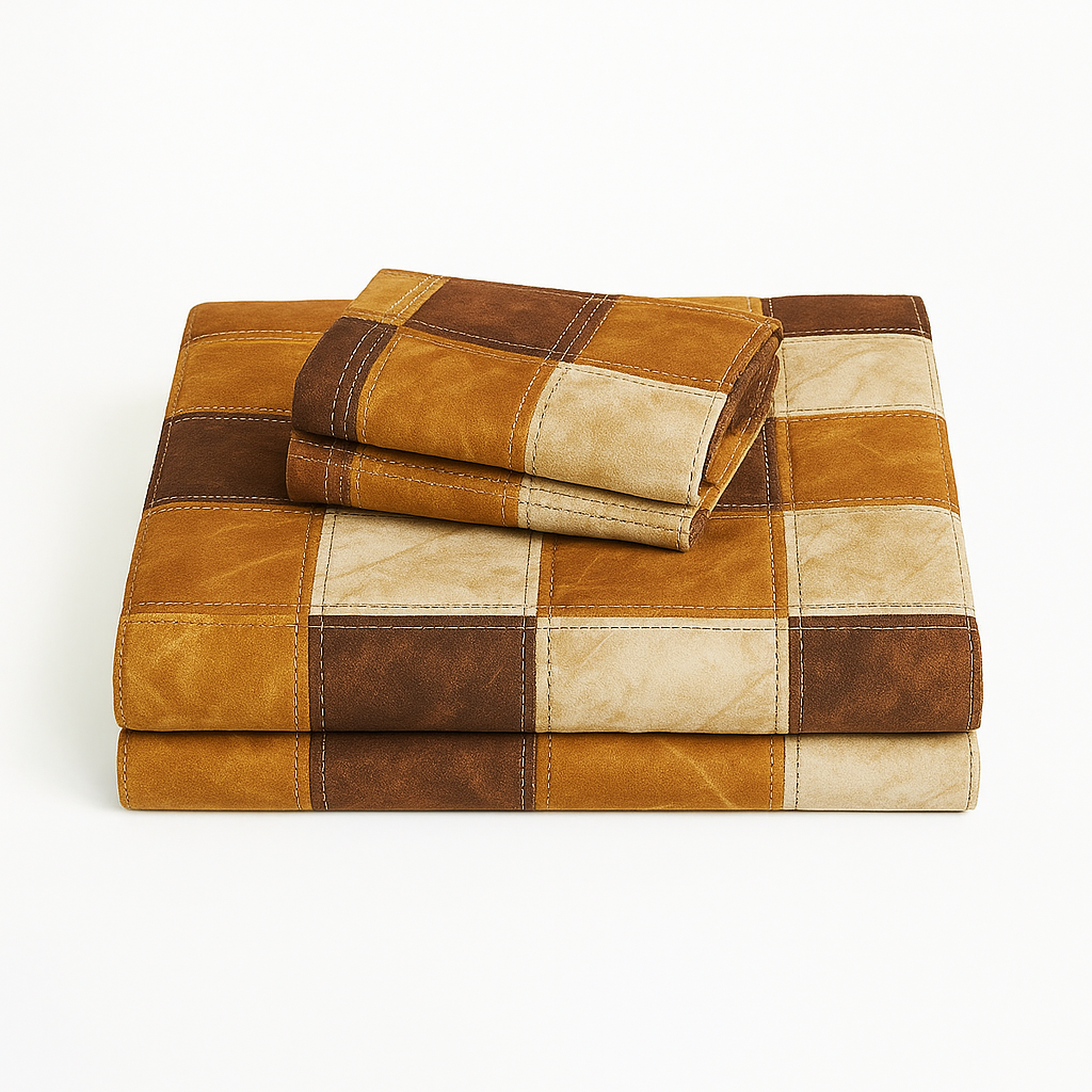 King Size Checkered Bedsheet Set with 2 Pillow Covers – Brown & Beige