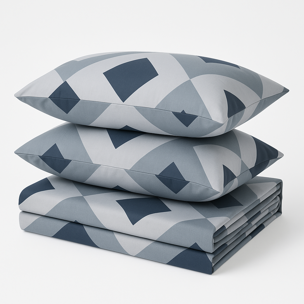 King Size Bedsheet Set with 2 Pillow Covers – Blue & Grey Diamond Checks