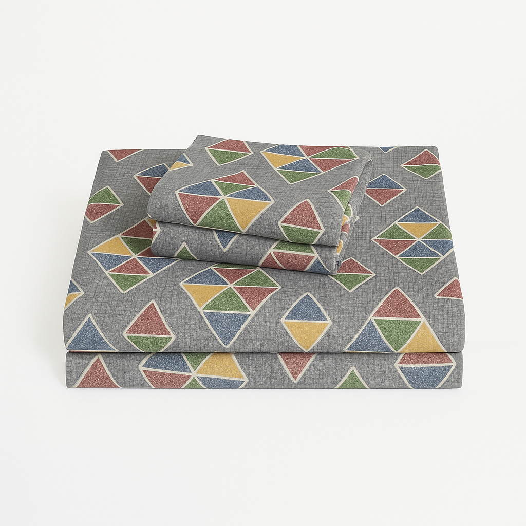 Vibrant Queen Size Bedsheet Set – Triangle Mosaic Print with Pillow Covers