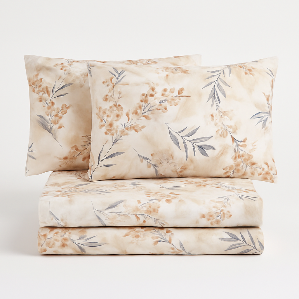 Elegant Botanical Bedsheet – King Size Cotton Set with Pillow Covers
