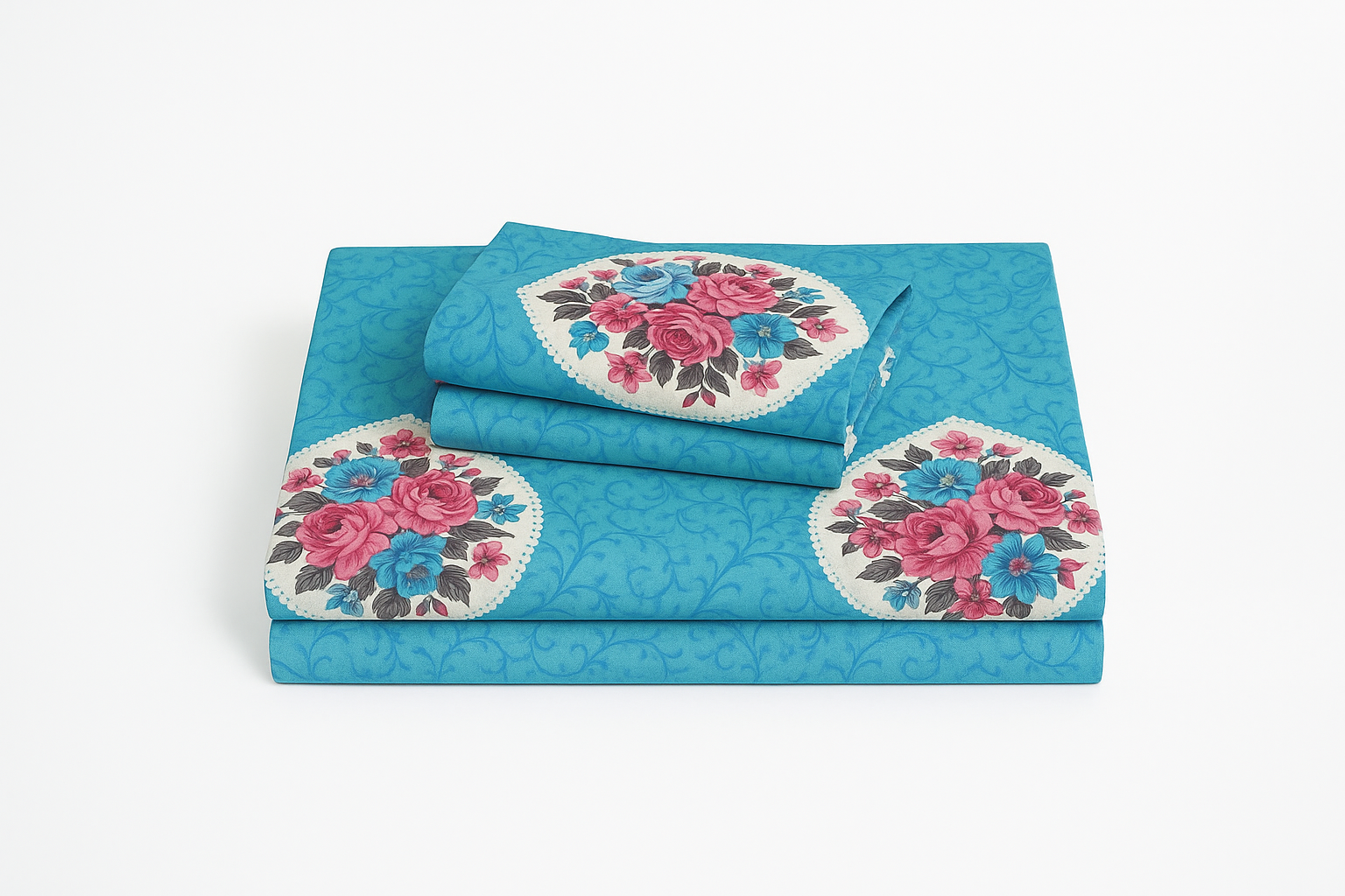 Bold Bloom Print Bedsheet – Queen Size with Colourful Roses & 2 Pillow Covers