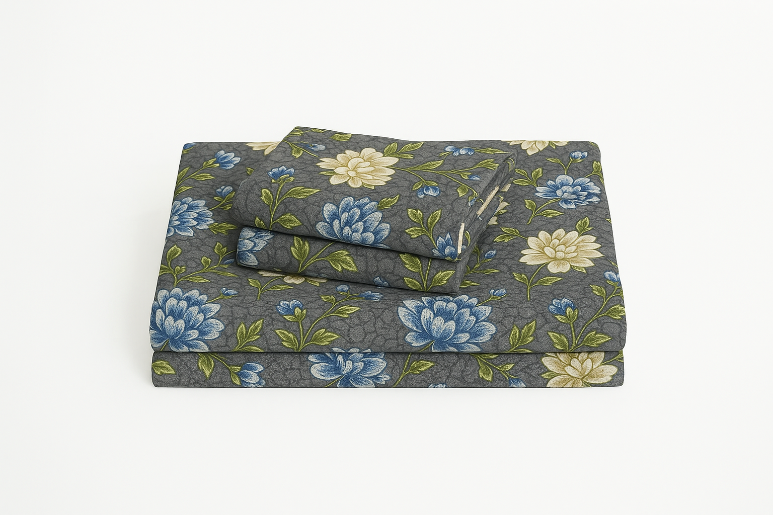 Premium Cotton Bedsheet – Queen Size with Blue Bloom Print & 2 Pillow Covers