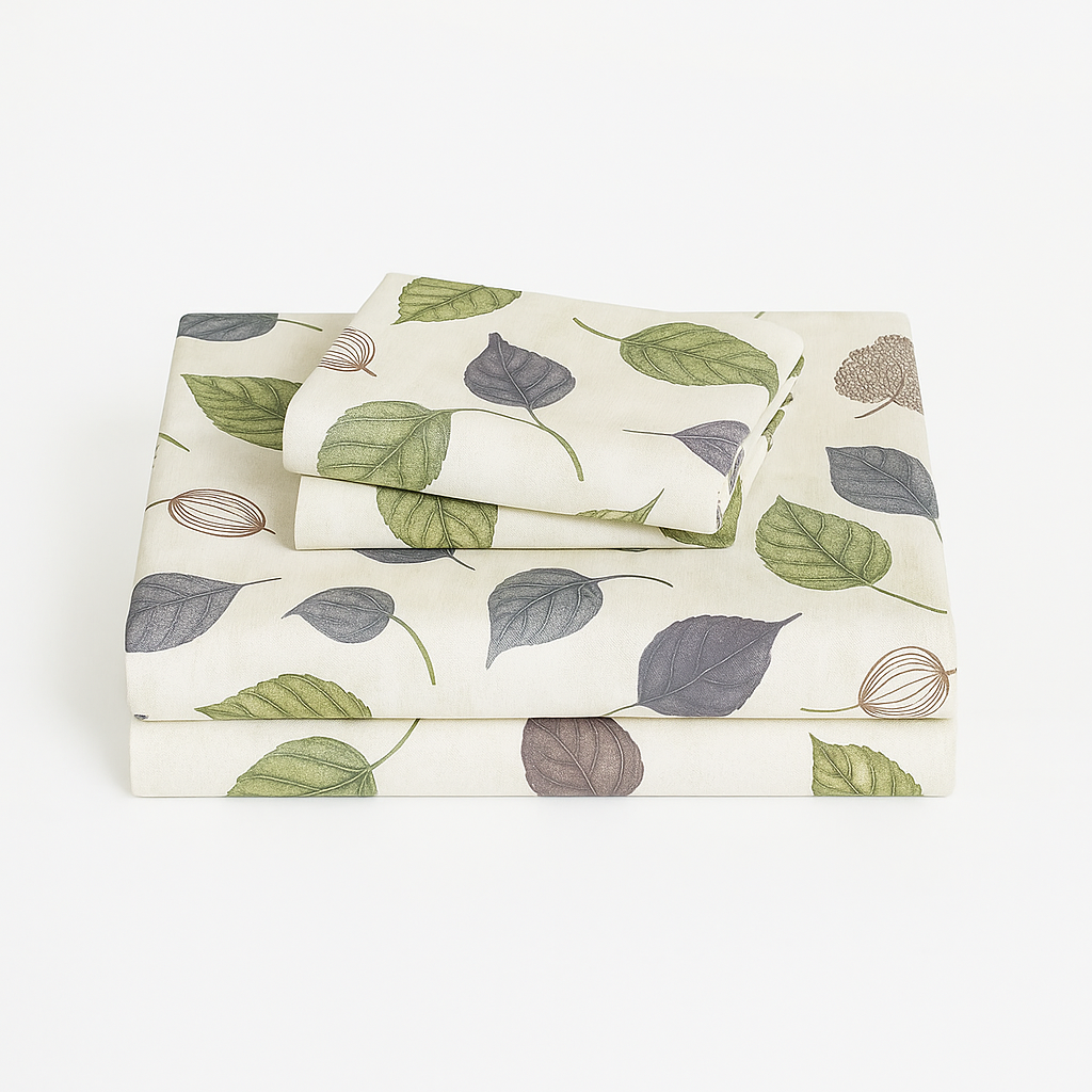 Earthy Green Leaf Bedsheet Set – Premium Cotton King Size with Pillowcases