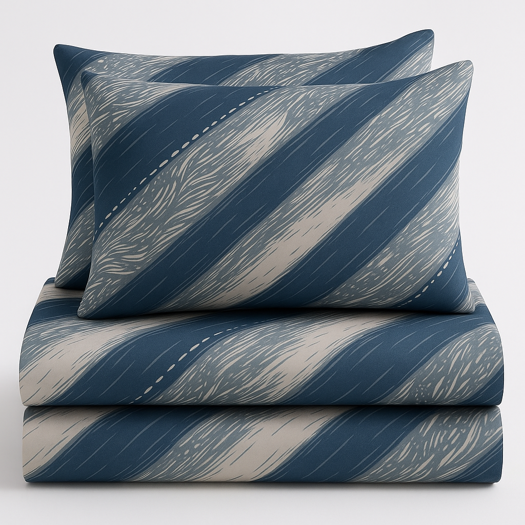 Modern Striped King Bedsheet Set – Navy Blue & Beige with 2 Pillow Covers