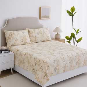 Elegant King Size Cotton Bedsheet with Botanical Print and Matching Pillow Covers