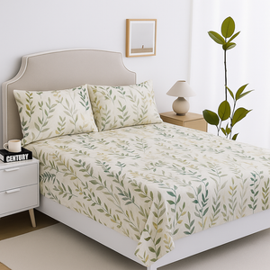Nature-Inspired King Size Cotton Bedsheet with Botanical Print and Matching Pillow Covers