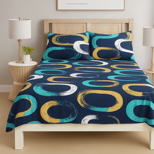 Bold Artistic King Size Bedsheet – Multicolor Brush Stroke Design with 2 Pillow Covers