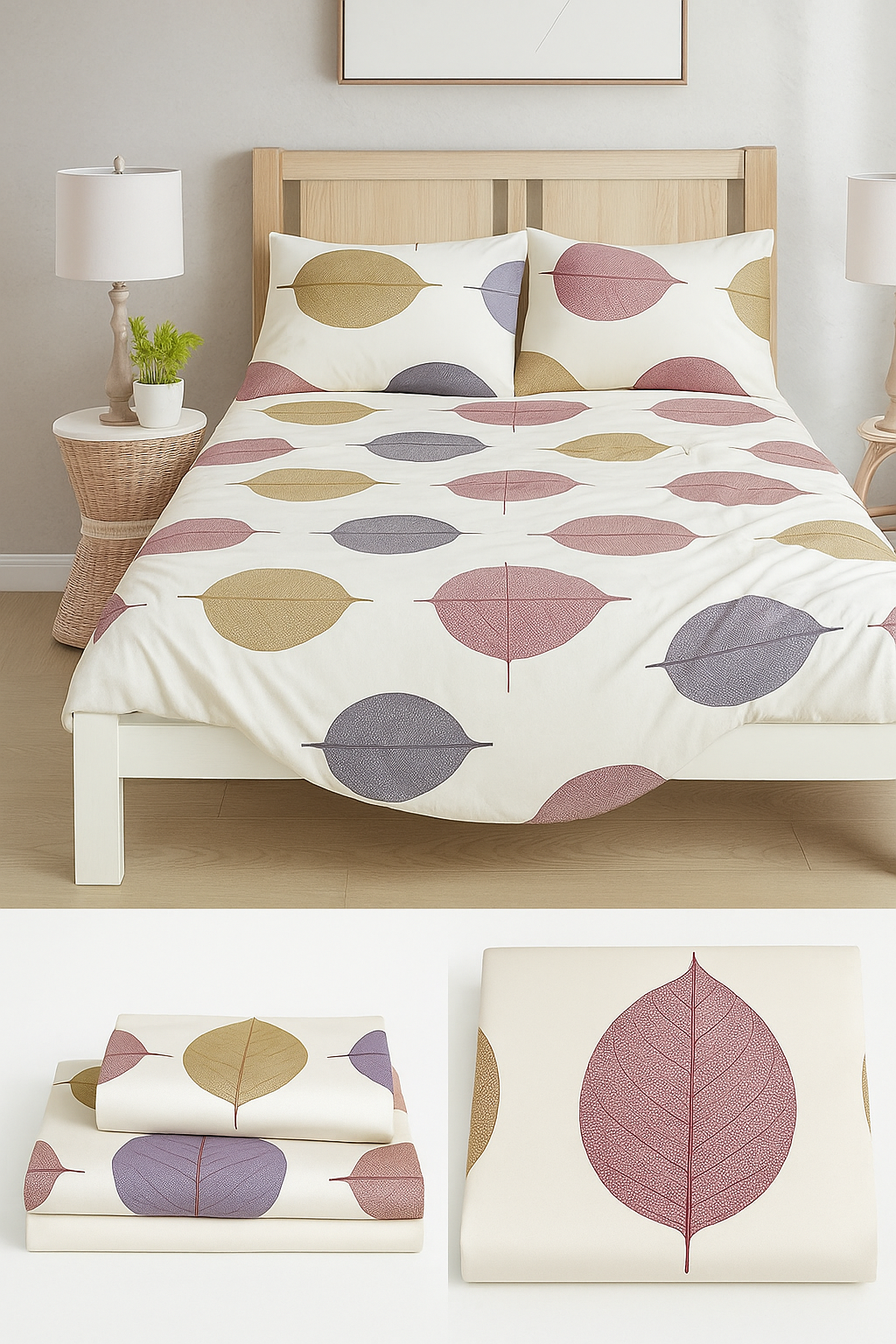 Elegant Fall Leaf Bedsheet Set – King Size, Warm Tones with 2 Pillowcases