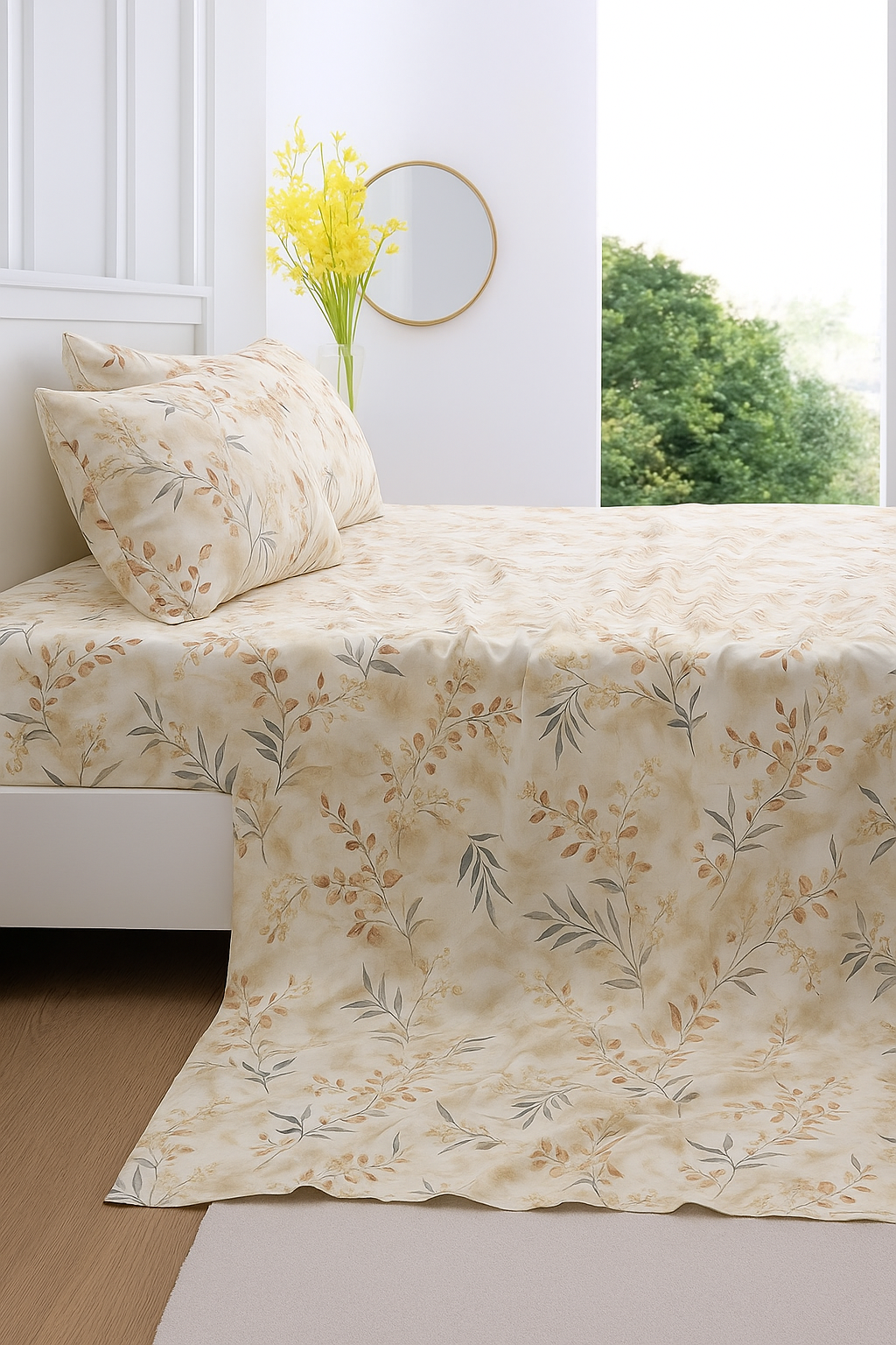Elegant Botanical Bedsheet – King Size Cotton Set with Pillow Covers