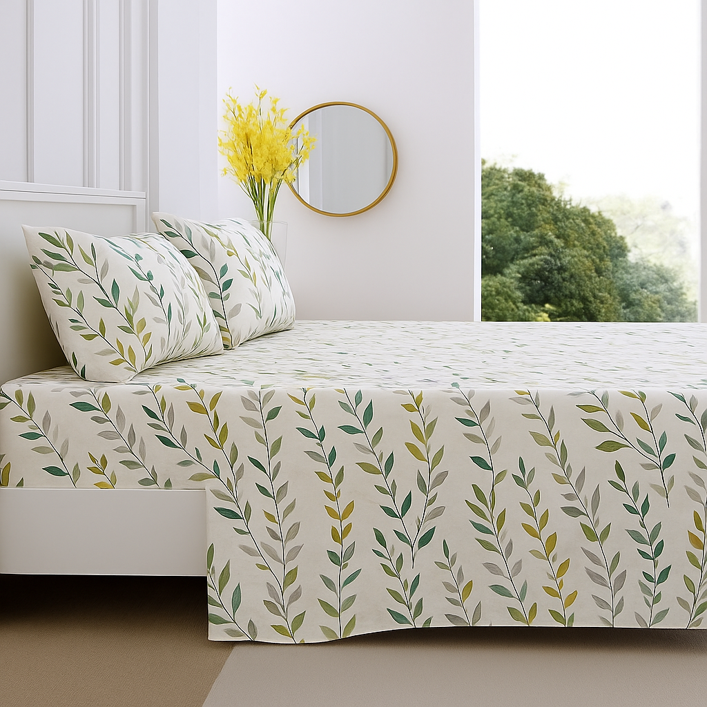 Nature-Inspired Cotton Bedsheet – King Size with Pillow Covers