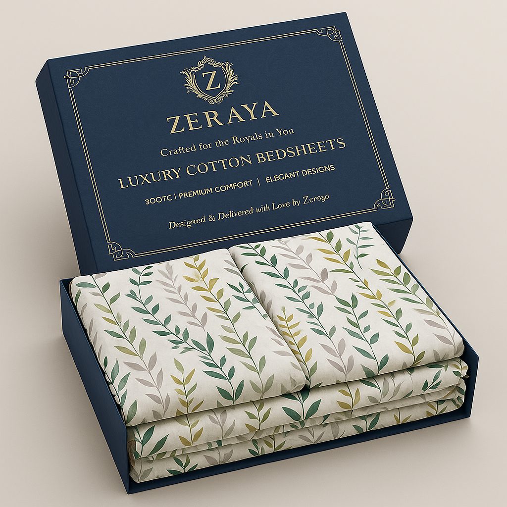 Nature-Inspired Cotton Bedsheet – King Size with Pillow Covers