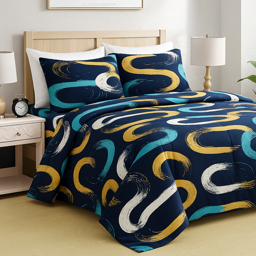 Bold Artistic King Bedsheet with Multicolor Brush Stroke Design and 2 Matching Pillow Covers