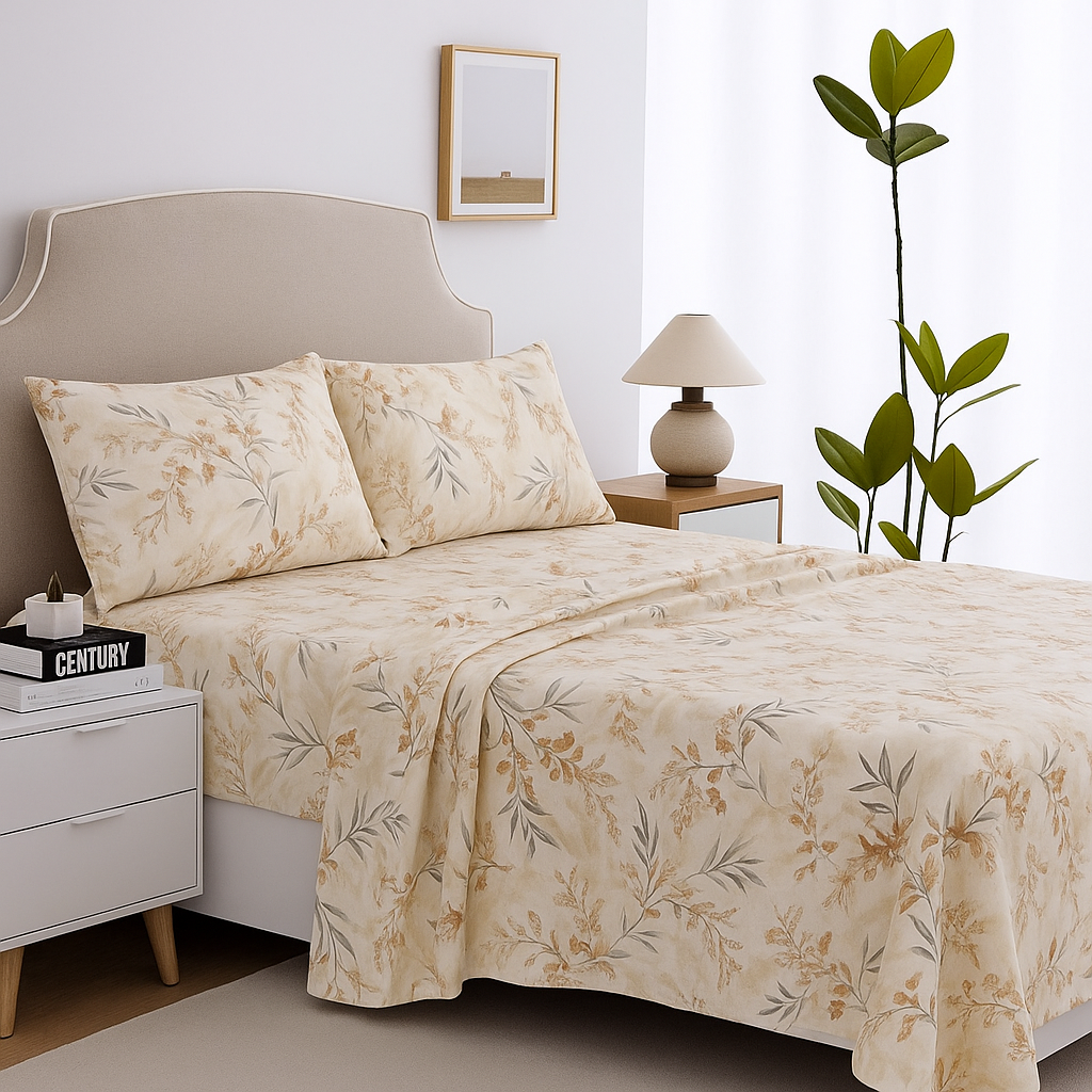 Elegant Botanical Bedsheet – King Size Cotton Set with Pillow Covers