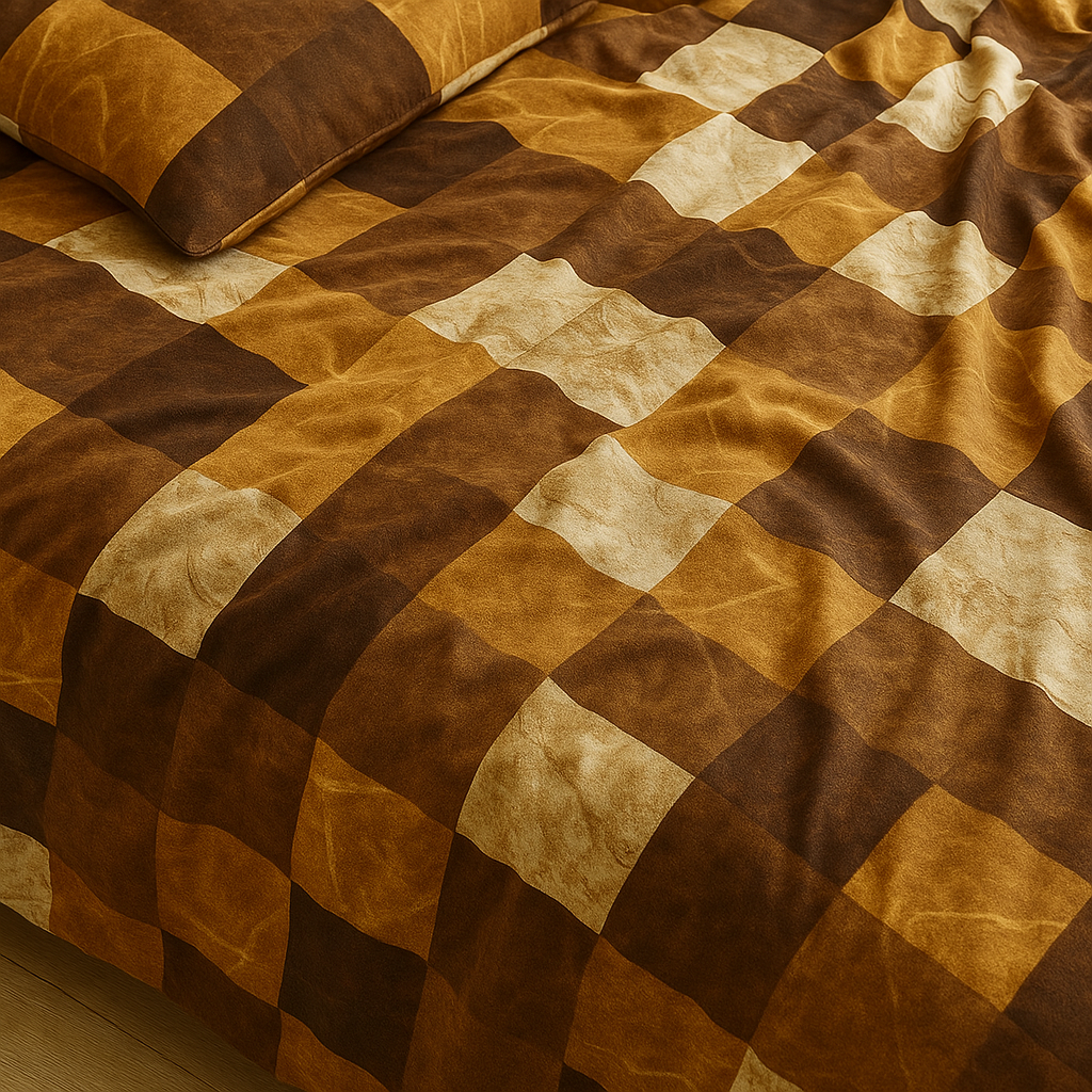 King Size Checkered Bedsheet Set with 2 Pillow Covers – Brown & Beige