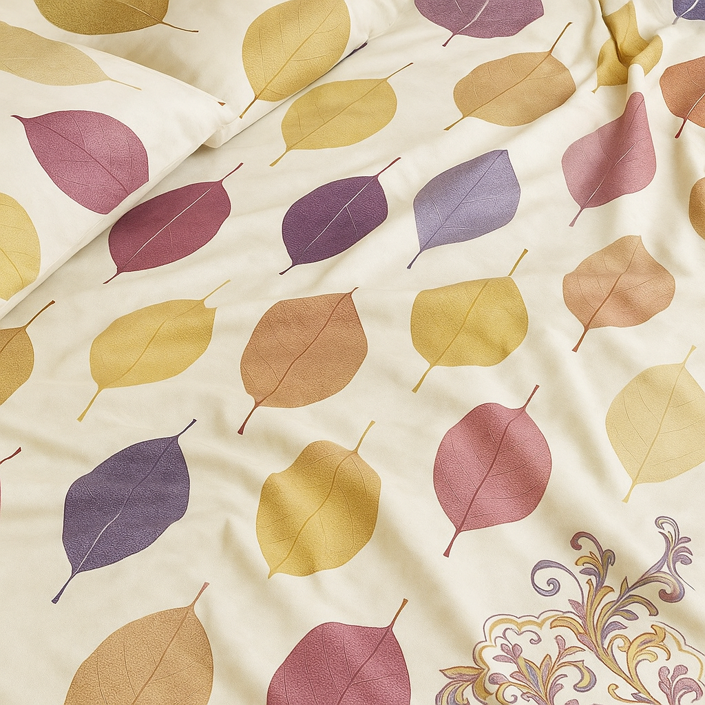 Elegant Fall Leaf Bedsheet Set – King Size, Warm Tones with 2 Pillowcases