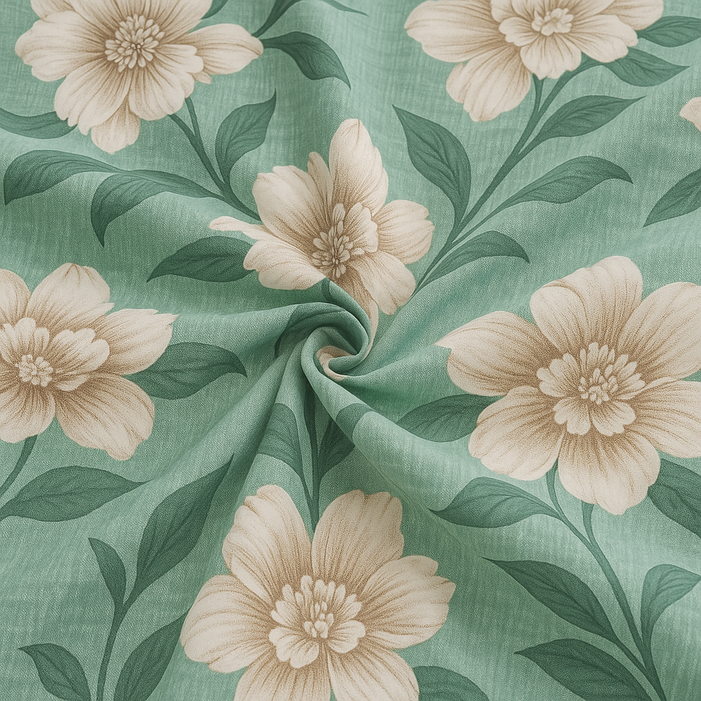 Premium Queen Size Bedsheet – Large Floral Design on Soft Green Background