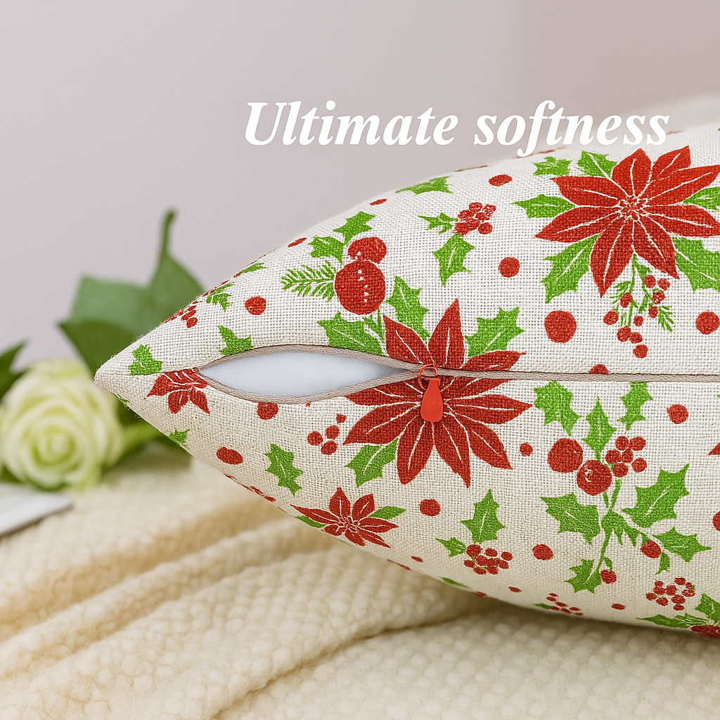 Set of 5 Cushion Covers – Red Floral & Green Leaf Print | Festive Cotton Collection
